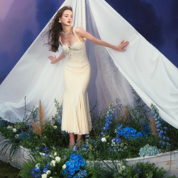 Sirencore Pearl Fringe Mermaid MiNI Gown /Maxi Dress - Picture 4 of 16